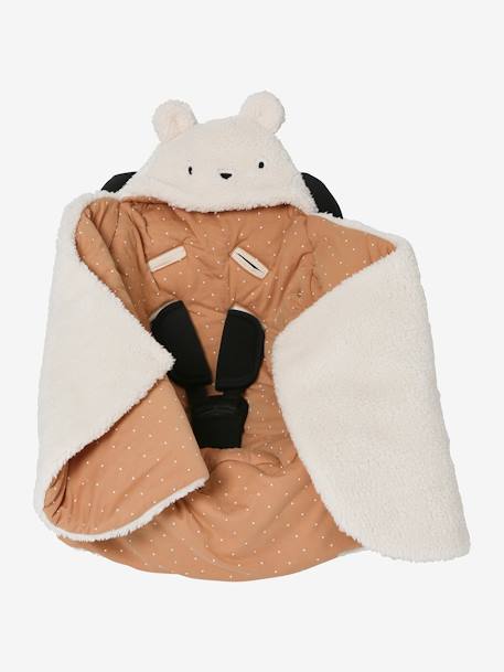 2-in-1 Baby Ausfahrsack/Wickelunterlage, Teddy HELLBEIGE+lächle grau+wollweiß 