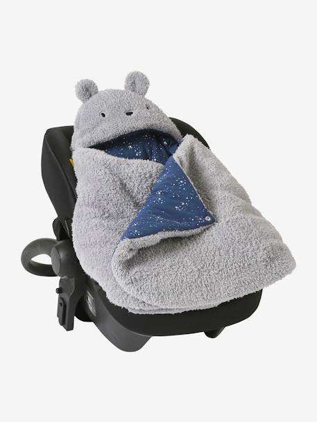 Nid d'ange transformable en peluche Ourson beige+écru+gris souris+kaki+rose imprimé 