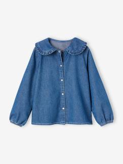 Fille-Blouse denim maxi col Claudine volanté fille