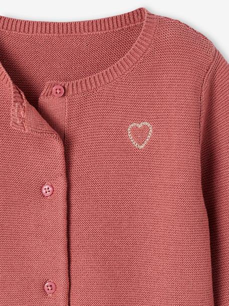 Cardigan broderie dorée coeur bébé ivoire+vert sauge+vieux rose 