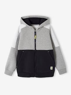 Garçon-Pull, gilet, sweat-Sweat zippé à capuche effet colorblock sport garçon