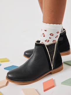 Chaussures-Boots cuir fille zippées et élastiquées