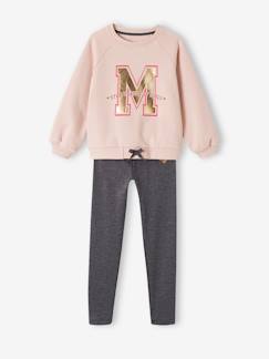 Fille-Pantalon-Ensemble sport sweat en molleton + legging matière technique fille