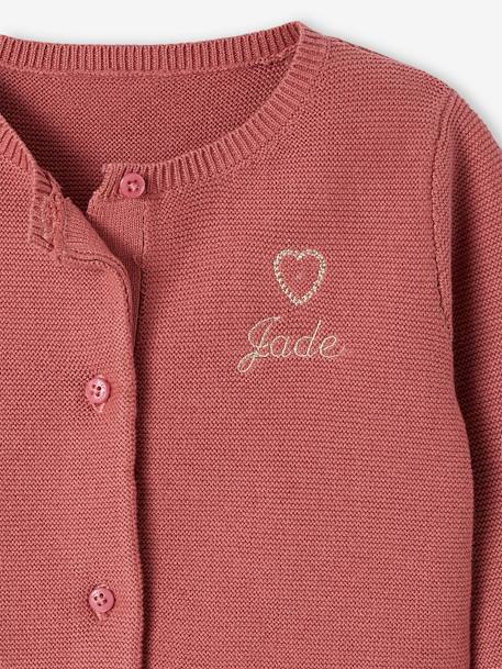 Cardigan broderie dorée coeur bébé ivoire+vert sauge+vieux rose 