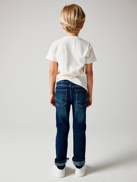 Jungen Straight-Fit-Jeans WATERLESS, Hüftweite REGULAR Oeko Tex, Bundweite verstellbar blue stone+dark blue 