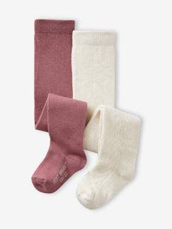 Bébé-Lot de 2 paires de collants ajourés/unis bébé fille