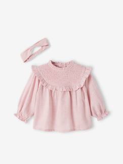 Baby-Hemd, Bluse-Mädchen Baby-Set: Bluse gesmokt & Haarband