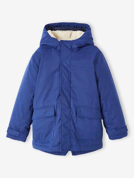 Parka 3 en 1 garçon avec blouson amovible bleu électrique+bleu grisé+kaki+Marine grisé+noix de pécan 