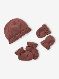 Baby-Baby-Set aus Strick: Mütze, Fäustlinge & Schühchen