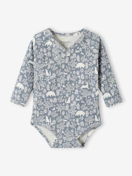 Lot de 3 bodies manches longues bébé en coton bio ouverture naissance bleu jean+rose poudré 