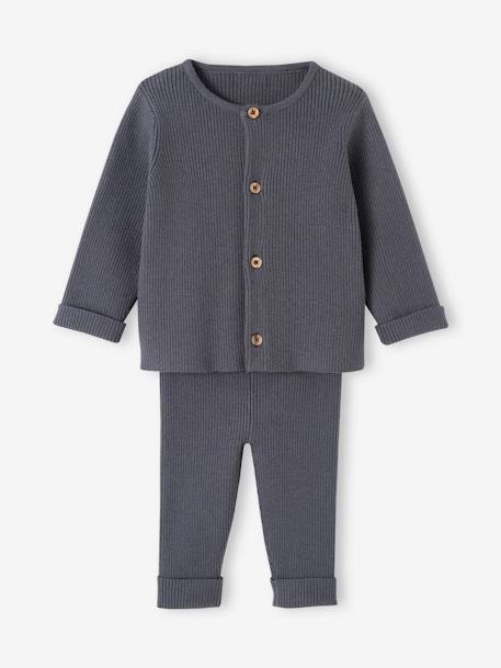 Baby-Set: Jäckchen & Hose, Strick hellgrau meliert+schiefergrau+weiss 