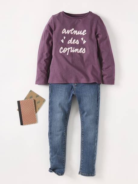 Mädchen Shirt mit Messageprint BASIC Oeko-Tex bronze+graublau+rosenholz+violett 
