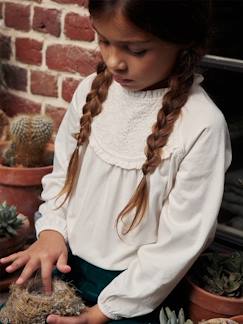 Fille-T-shirt, sous-pull-Tee-shirt blouse fille détail broderie anglaise manches longues