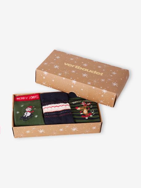 Coffret de 3 paires de mi-chaussettes Noël garçon vert sapin 