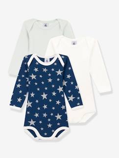 Baby-3er-Pack Baby Langarm-Bodys PETIT BATEAU, nachtleuchtende Sterne