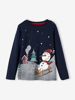 Junge-T-Shirt, Poloshirt, Unterziehpulli-T-Shirt-Weihnachtliches Jungen Shirt mit Schneemann