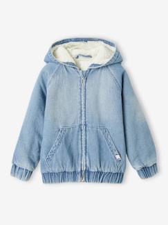 Garçon-Manteau, veste-Blouson à capuche en jean garçon doublé sherpa