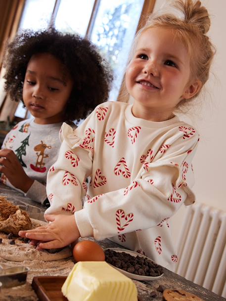 Mädchen Weihnachts-Sweatshirt mit Volantärmeln ecru 