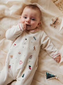 Baby-Strampler, Pyjama, Overall-Baby Samt-Strampler mit Weihnachts-Stickereien, Oeko-Tex