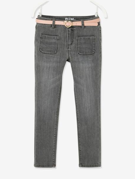 Die UNVERWÜSTLICHE, robuste Mädchen Jeans, Slim-Fit mit Gürtel, Bundweite verstellbar blue stone+grau 