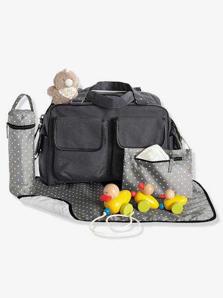 Wickeltasche mit vielen Fächern ANTHRAZIT+Dunkelgrün 