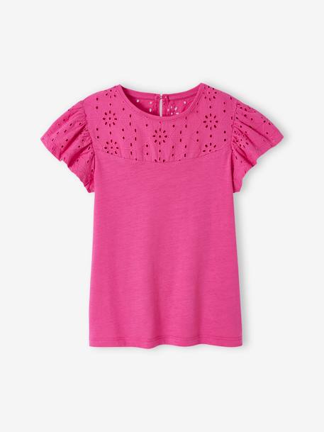 T-Shirt mit Volant‰rmeln und Lochstickerei fuchsia+koralle+malve+marine+weiß 