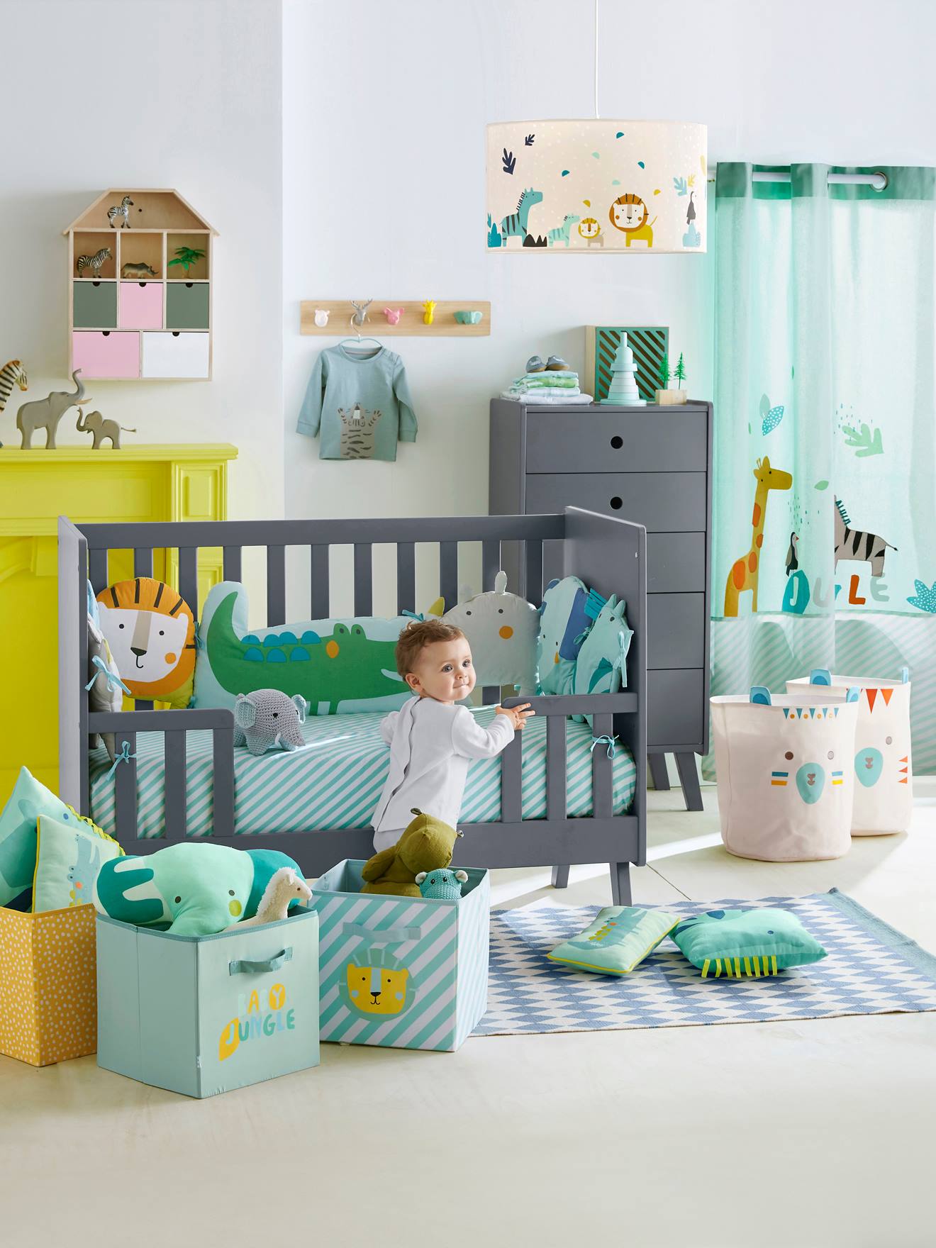 Drap Housse Bebe Jungle Party Vert Blanc Linge De Maison Et Decoration