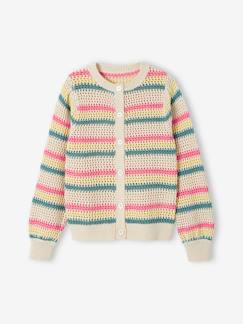 Fille-Pull, gilet, sweat-Gilet rayé en maille fantaisie fille