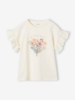 Fille-T-shirt, sous-pull-T-shirt-T-shirt bouquet en relief manches brodées fille