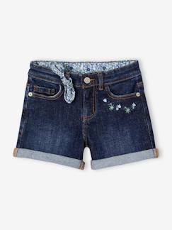 Fille-Short-Short en jean brodé fleurs fille noeud imprimé fleurs