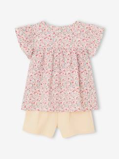 Fille-Short-Ensemble blouse à fleurs et short en gaze de coton fille