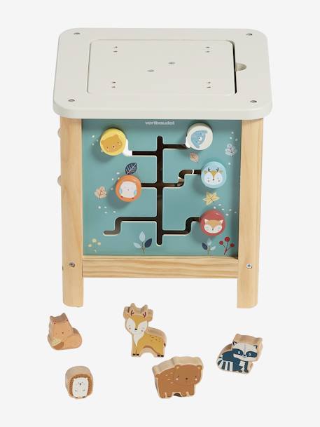 Grand cube d'activités en bois FSC® Beige LOVELY FARM+bleu+rose+rose+vert 