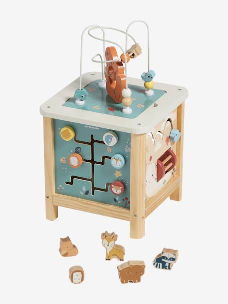 Grand cube d'activités en bois FSC® Beige LOVELY FARM+bleu+rose+rose+vert 