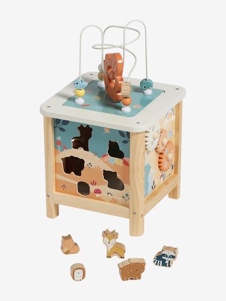 Grand cube d'activités en bois FSC® Beige LOVELY FARM+bleu+rose+rose+vert 