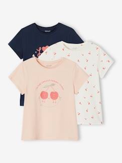 Fille-T-shirt, sous-pull-T-shirt-Lot de 3 T-shirts assortis fille détails irisés