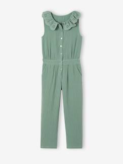 Mädchen-Mädchen Jumpsuit aus Musselin, bestickter Kragen