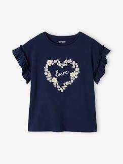 Fille-T-shirt, sous-pull-T-shirt-T-shirt à motif irisé fille manches courtes volantées