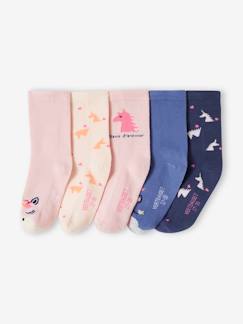 Fille-Sous-vêtement-Lot de 5 paires de chaussettes licornes et coeurs fille