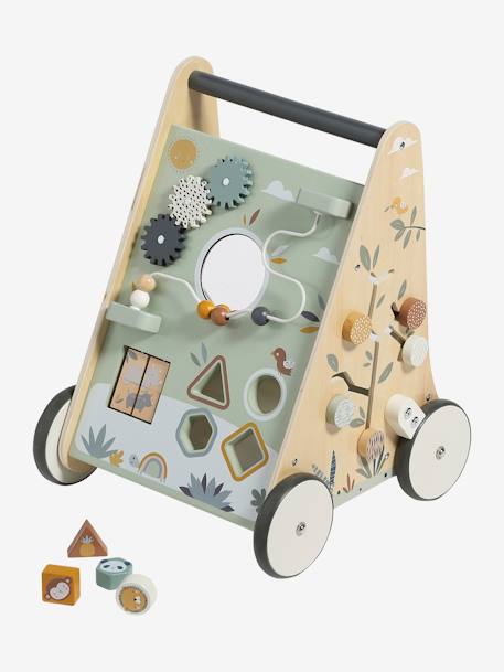 Chariot de marche avec freins en bois FSC® BLANC MOYEN UNI AVEC DECOR+bois+rose 