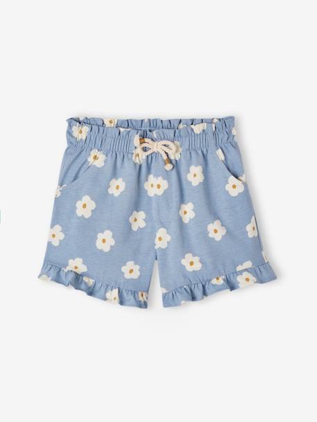 Short à volant fille bleu+écru+marine 