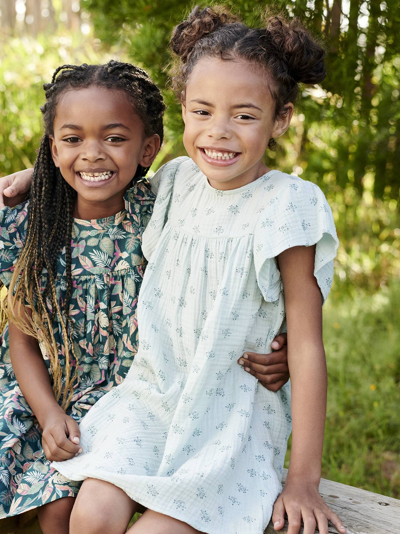 Robe imprimee fleurs en gaze de coton fille bleu grise