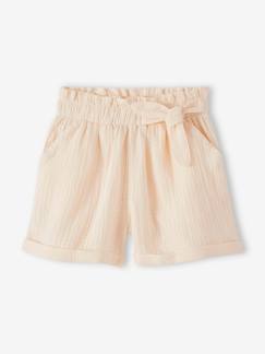 Fille-Short-Short en gaze de coton style "paperbag" fille