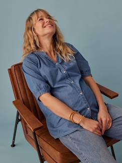 Umstandsmode-Kurzärmelige Umstandsbluse aus Light-Denim ENVIE DE FRAISE