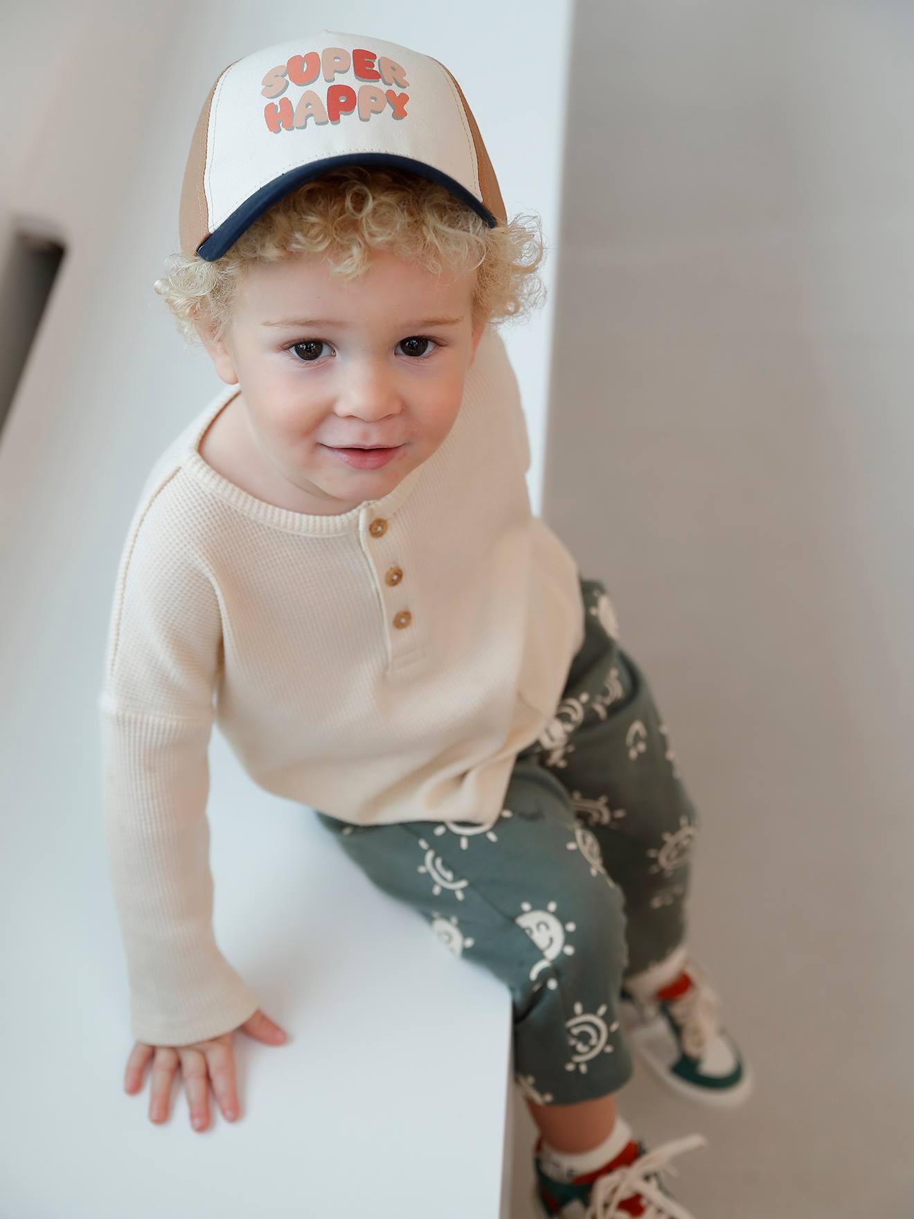 Jungen Baby Cap Super Happy - wollweiß, Baby