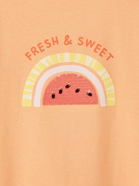 Tee-shirt motif à sequins fille écru+fraise+mandarine 