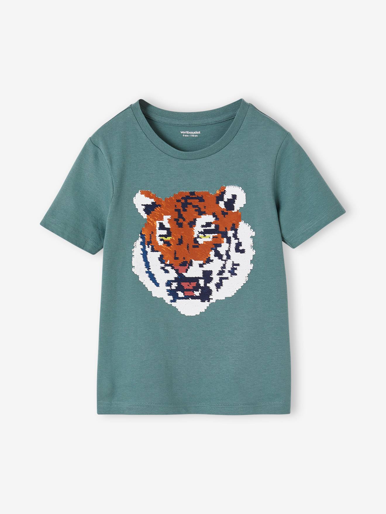 Jungen T-Shirt mit Wende-Pailletten Oeko-Tex weiß, Junge