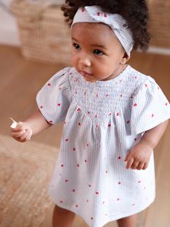 Bébé-Ensemble-Ensemble en seersucker robe + short + bandeau bébé