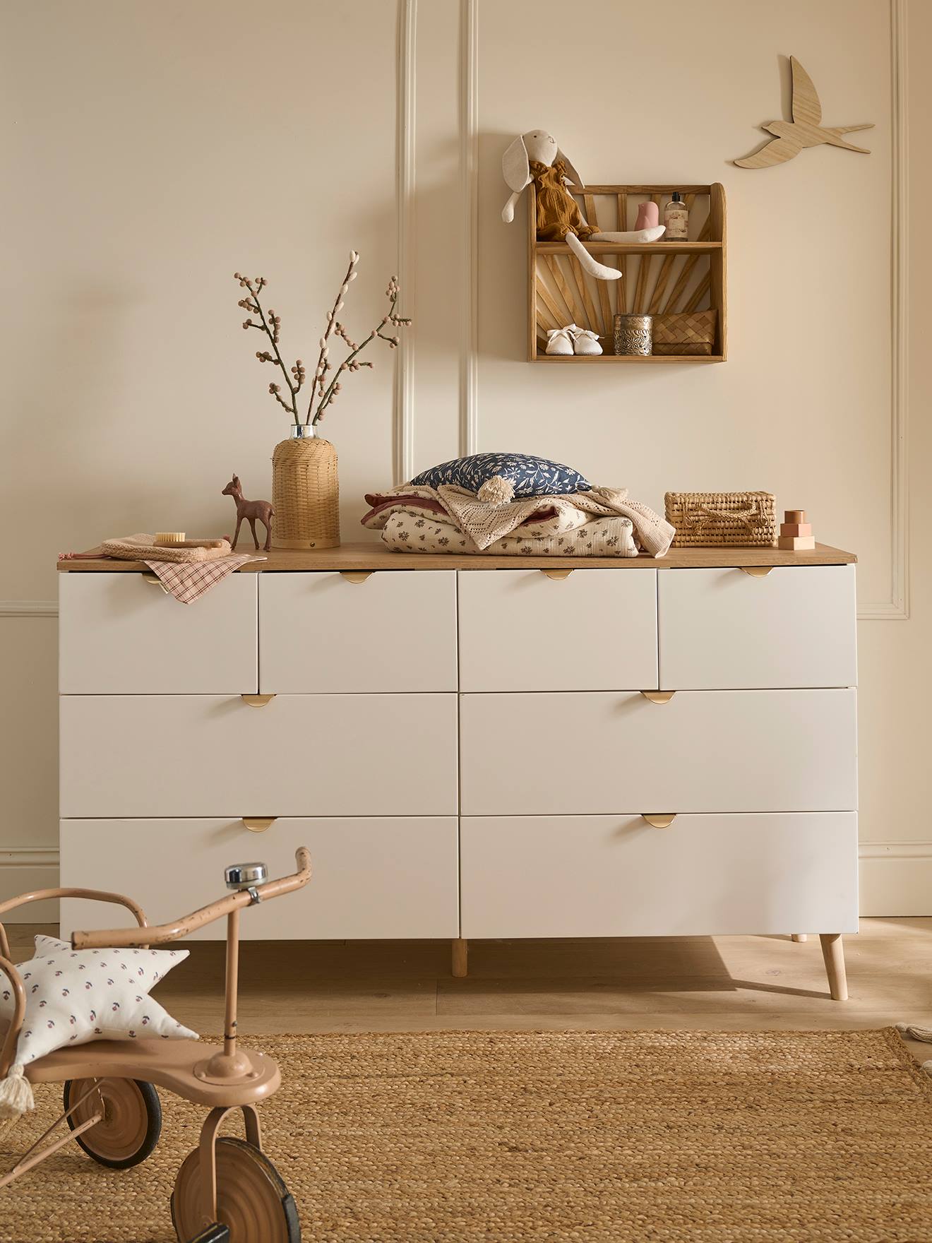 YITAHOME Commode - 5 Tiroirs En Tissu Chambre Meuble De Rangement Avec Poches Laterales Et Crochets Cadre En Metal Beige