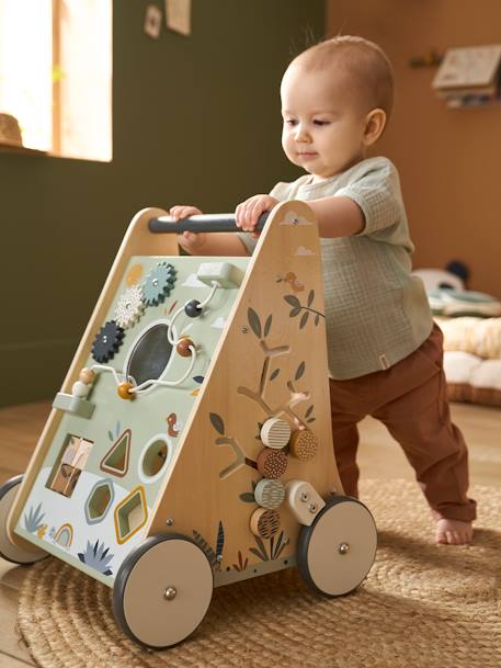 Chariot de marche avec freins en bois FSC® BLANC MOYEN UNI AVEC DECOR+bois+rose 