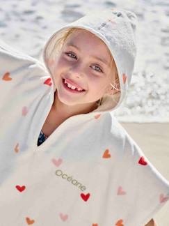 Linge de maison et décoration-Poncho de bain enfant personnalisable COEURS, avec coton recyclé